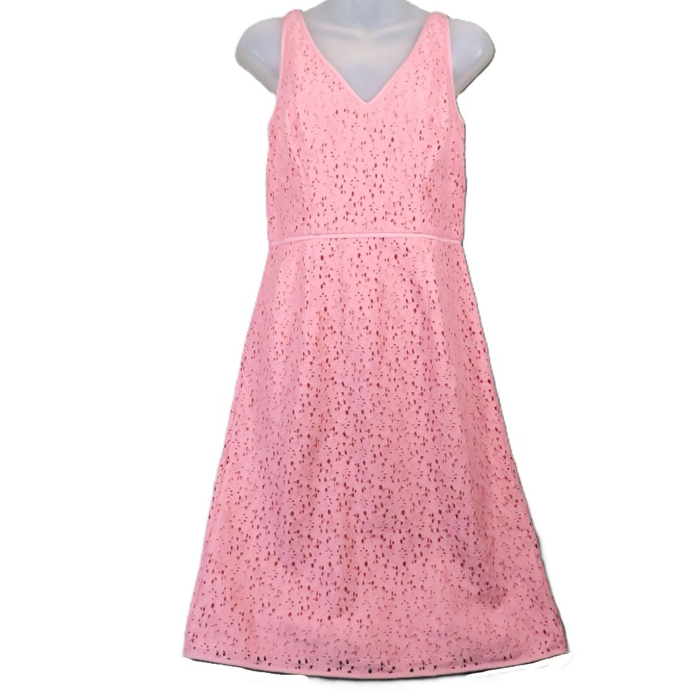Ann Taylor Lace Shift Dress 2 Pink V-Neck Lined Sleeveless Wedding Guest Vintage
